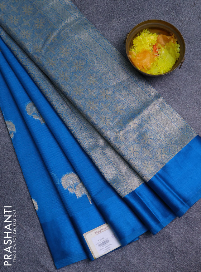 Art kota saree cs blue with zari woven floral buttas and satin border