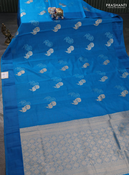 Art kota saree cs blue with zari woven floral buttas and satin border