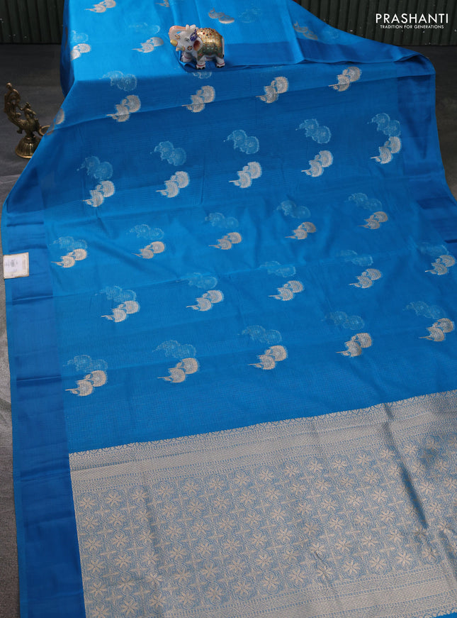 Art kota saree cs blue with zari woven floral buttas and satin border