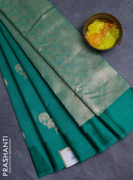 Art kota saree teal green with zari woven floral buttas and satin border