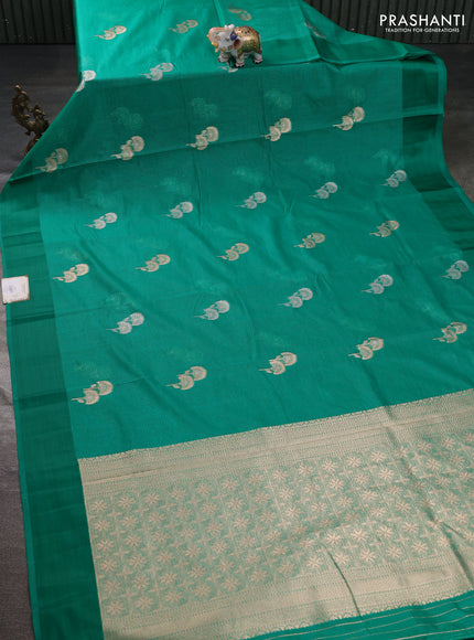 Art kota saree teal green with zari woven floral buttas and satin border