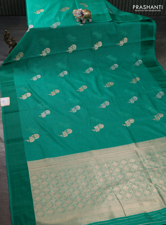 Art kota saree teal green with zari woven floral buttas and satin border