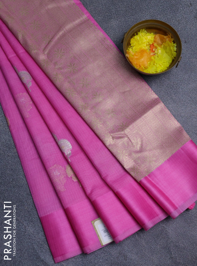 Art kota saree light pink with zari woven floral buttas and satin border
