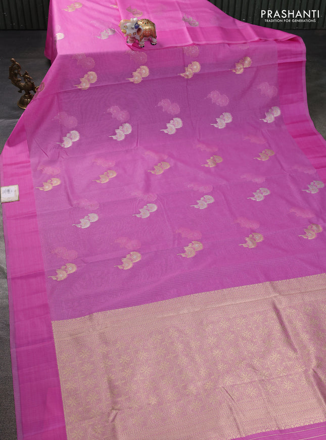 Art kota saree light pink with zari woven floral buttas and satin border