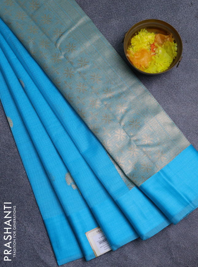 Art kota saree light blue with zari woven floral buttas and satin border