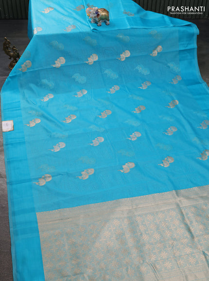 Art kota saree light blue with zari woven floral buttas and satin border