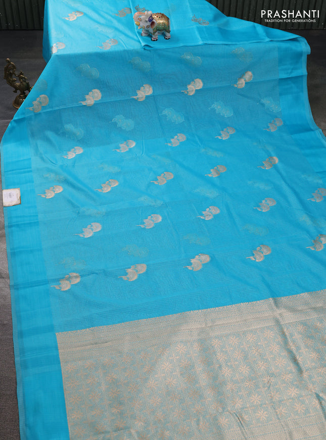 Art kota saree light blue with zari woven floral buttas and satin border