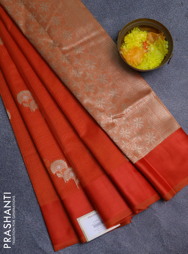 Art kota saree rustic orange with zari woven floral buttas and satin border