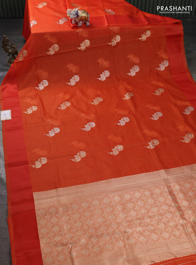 Art kota saree rustic orange with zari woven floral buttas and satin border