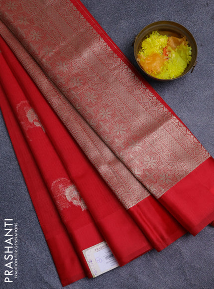 Art kota saree red with zari woven floral buttas and satin border