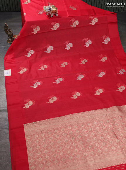 Art kota saree red with zari woven floral buttas and satin border