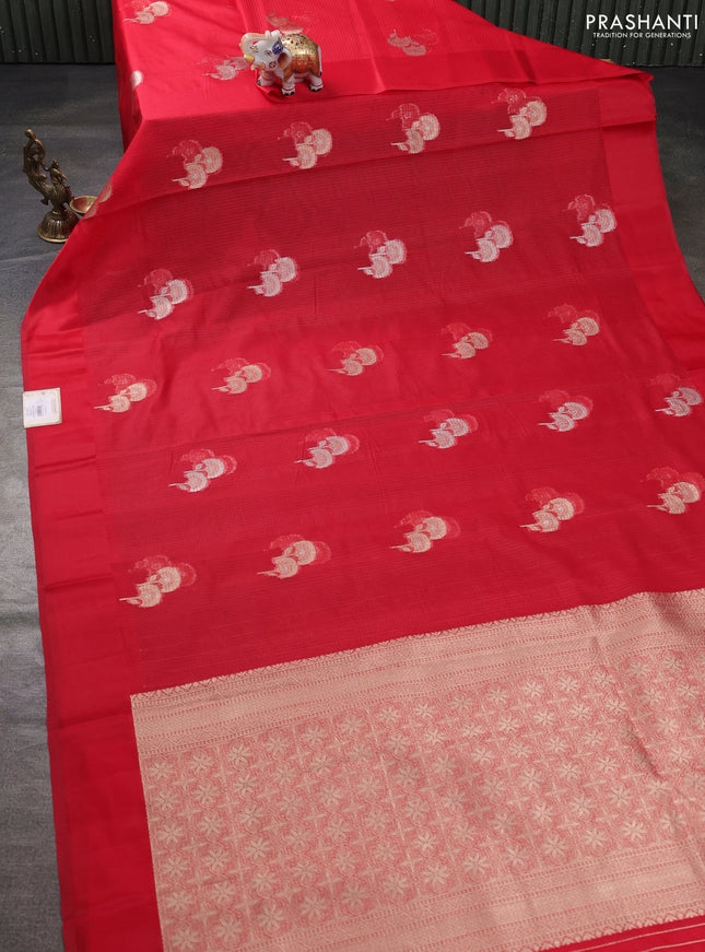 Art kota saree red with zari woven floral buttas and satin border