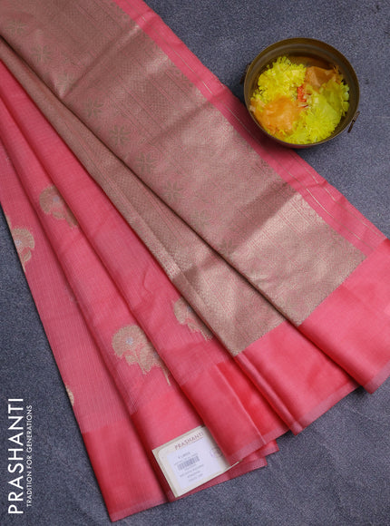 Art kota saree peach pink with zari woven floral buttas and satin border