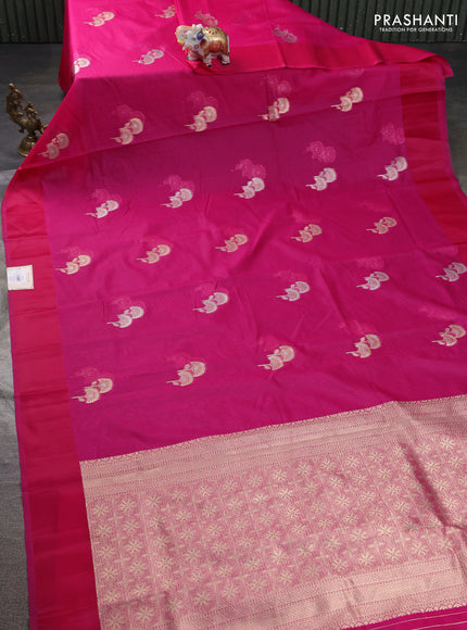Art kota saree dark pink with zari woven floral buttas and satin border