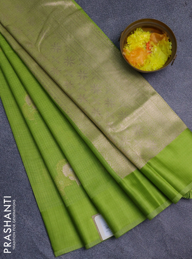 Art kota saree light green with zari woven floral buttas and satin border