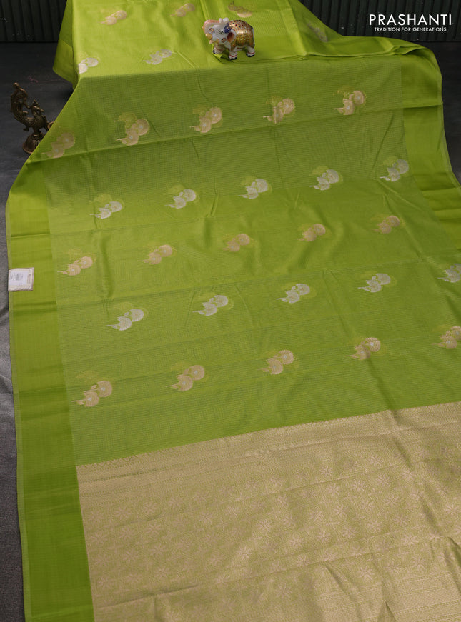 Art kota saree light green with zari woven floral buttas and satin border