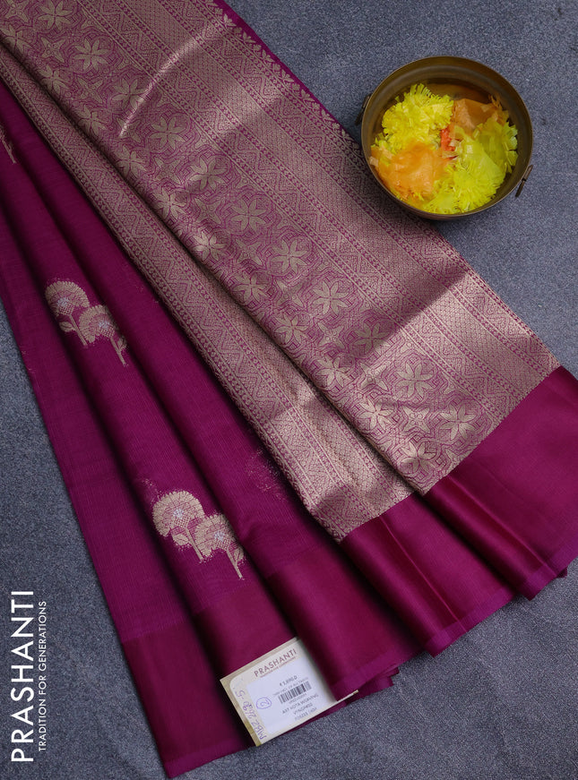 Art kota saree purple with zari woven floral buttas and satin border
