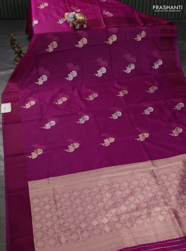 Art kota saree purple with zari woven floral buttas and satin border
