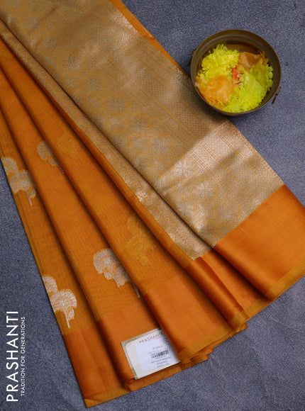 Art kota saree dark mustard with zari woven floral buttas and satin border