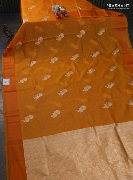 Art kota saree dark mustard with zari woven floral buttas and satin border