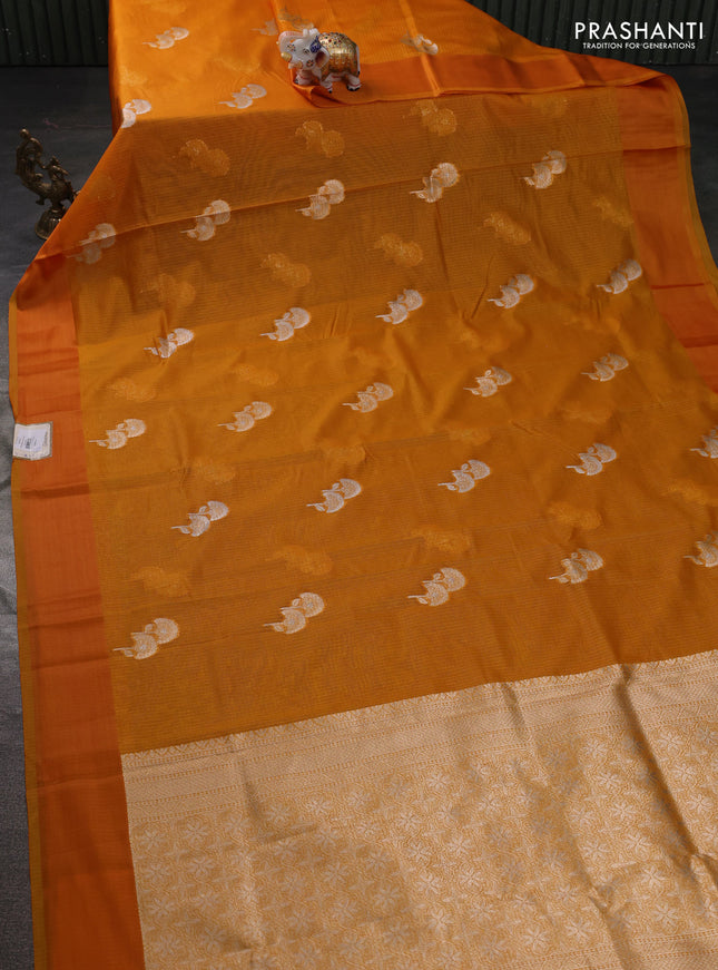 Art kota saree dark mustard with zari woven floral buttas and satin border