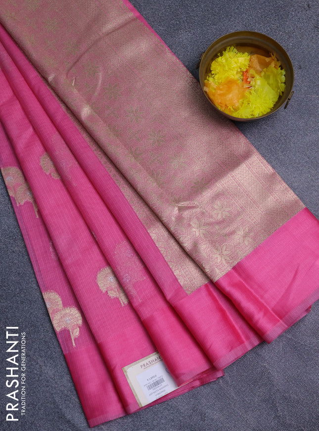 Art kota saree peach pink with zari woven floral buttas and satin border