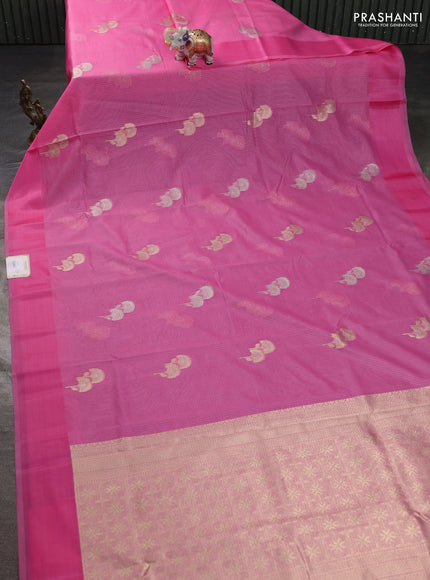 Art kota saree peach pink with zari woven floral buttas and satin border
