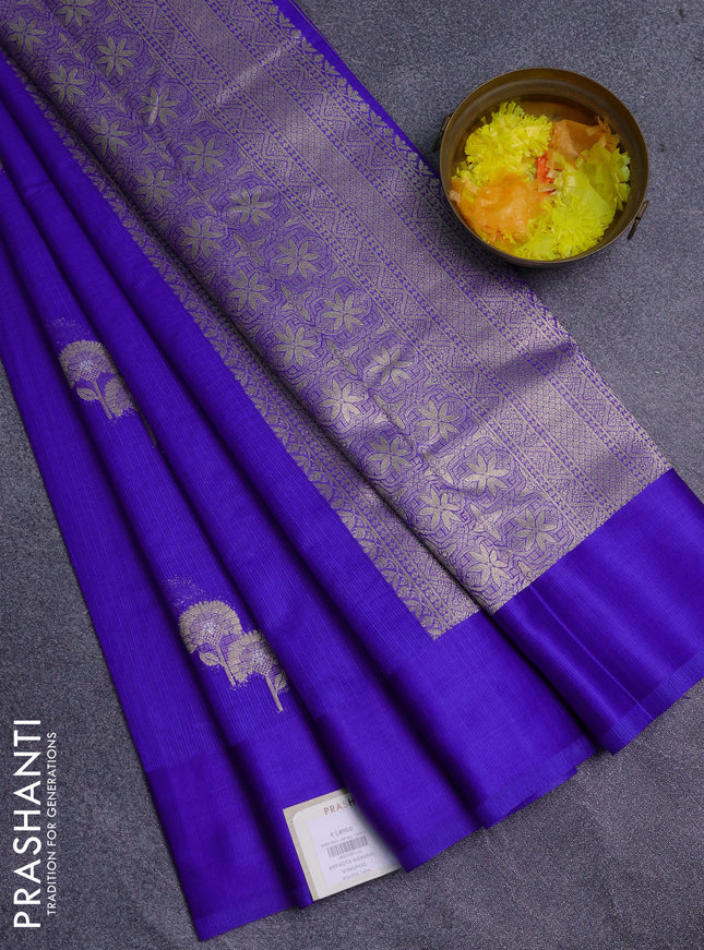 Art kota saree royal blue with zari woven floral buttas and satin border