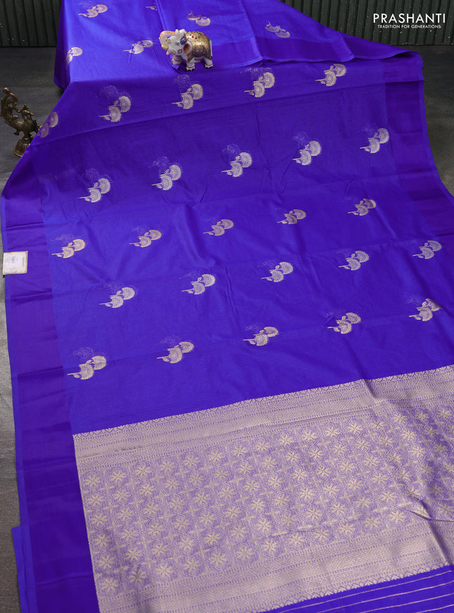Art kota saree royal blue with zari woven floral buttas and satin border