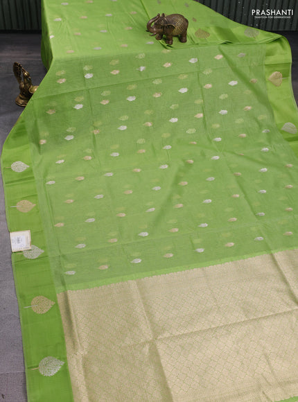 Art kota saree light green with silver & gold zari woven buttas and zari woven butta border