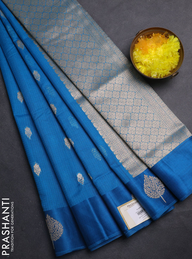 Art kota saree cs blue with silver & gold zari woven buttas and zari woven butta border