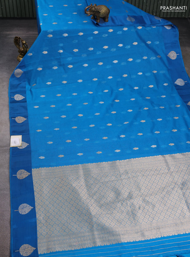 Art kota saree cs blue with silver & gold zari woven buttas and zari woven butta border