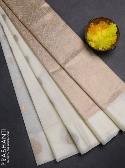Art kota saree off white with silver & gold zari woven buttas and zari woven butta border
