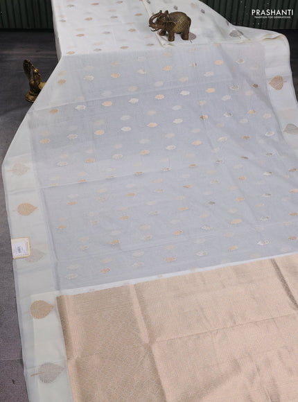 Art kota saree off white with silver & gold zari woven buttas and zari woven butta border