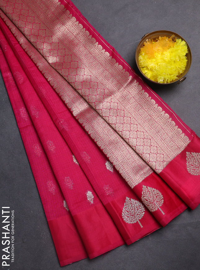 Art kota saree dark pink with silver & gold zari woven buttas and zari woven butta border