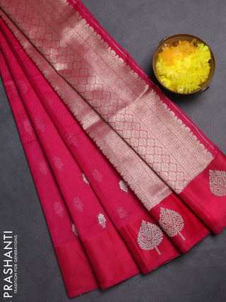 Art kota saree dark pink with silver & gold zari woven buttas and zari woven butta border