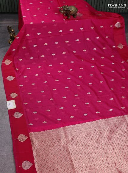 Art kota saree dark pink with silver & gold zari woven buttas and zari woven butta border