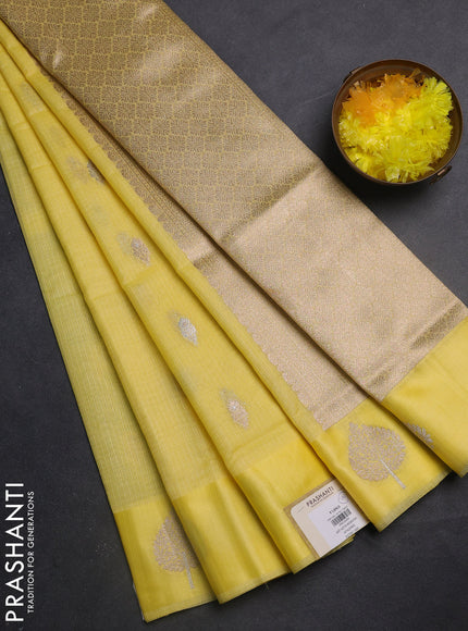 Art kota saree pale yellow with silver & gold zari woven buttas and zari woven butta border