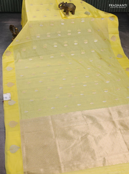 Art kota saree pale yellow with silver & gold zari woven buttas and zari woven butta border