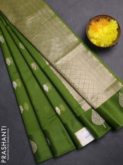 Art kota saree mehendi green with silver & gold zari woven buttas and zari woven butta border