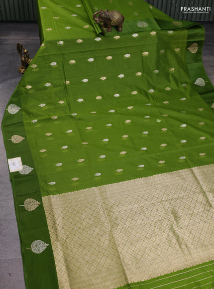 Art kota saree mehendi green with silver & gold zari woven buttas and zari woven butta border
