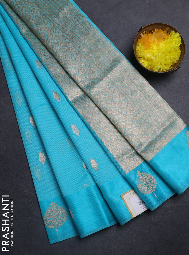 Art kota saree light blue with silver & gold zari woven buttas and zari woven butta border