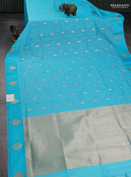 Art kota saree light blue with silver & gold zari woven buttas and zari woven butta border