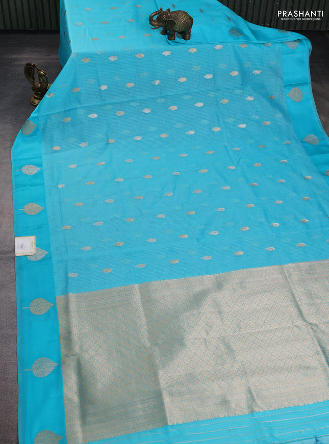 Art kota saree light blue with silver & gold zari woven buttas and zari woven butta border
