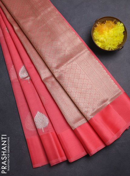 Art kota saree peach shade with zari woven buttas and satin border