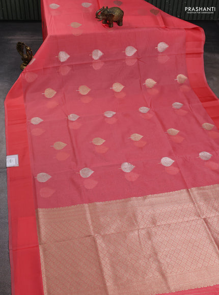 Art kota saree peach shade with zari woven buttas and satin border