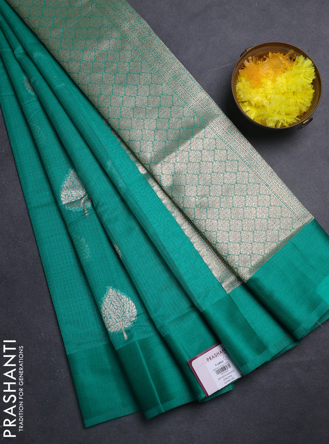 Art kota saree green with zari woven buttas and satin border