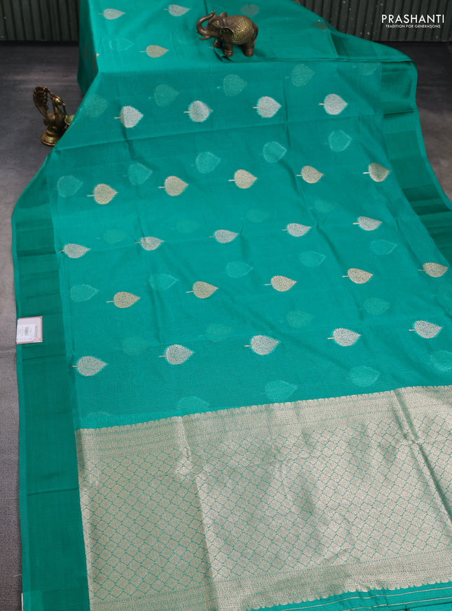 Art kota saree green with zari woven buttas and satin border