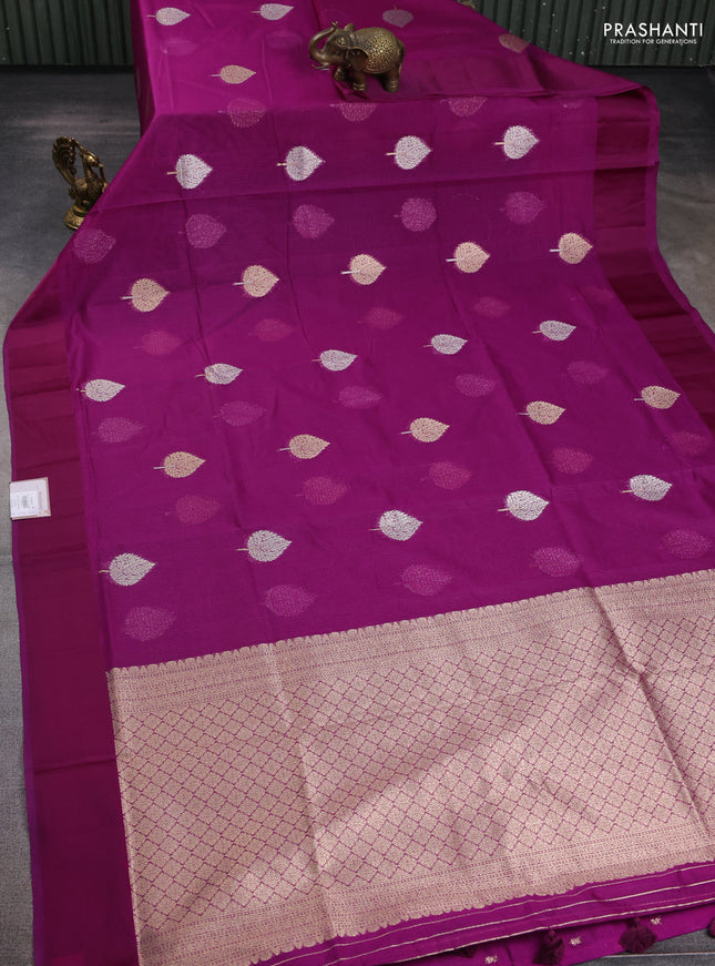 Art kota saree deep purple with zari woven buttas and satin border