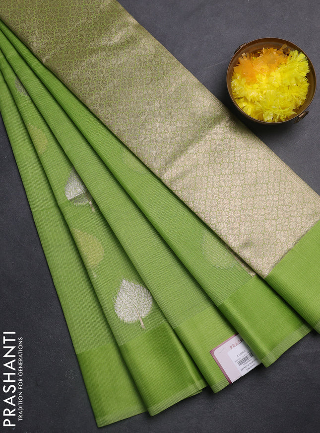 Art kota saree light green with zari woven buttas and satin border